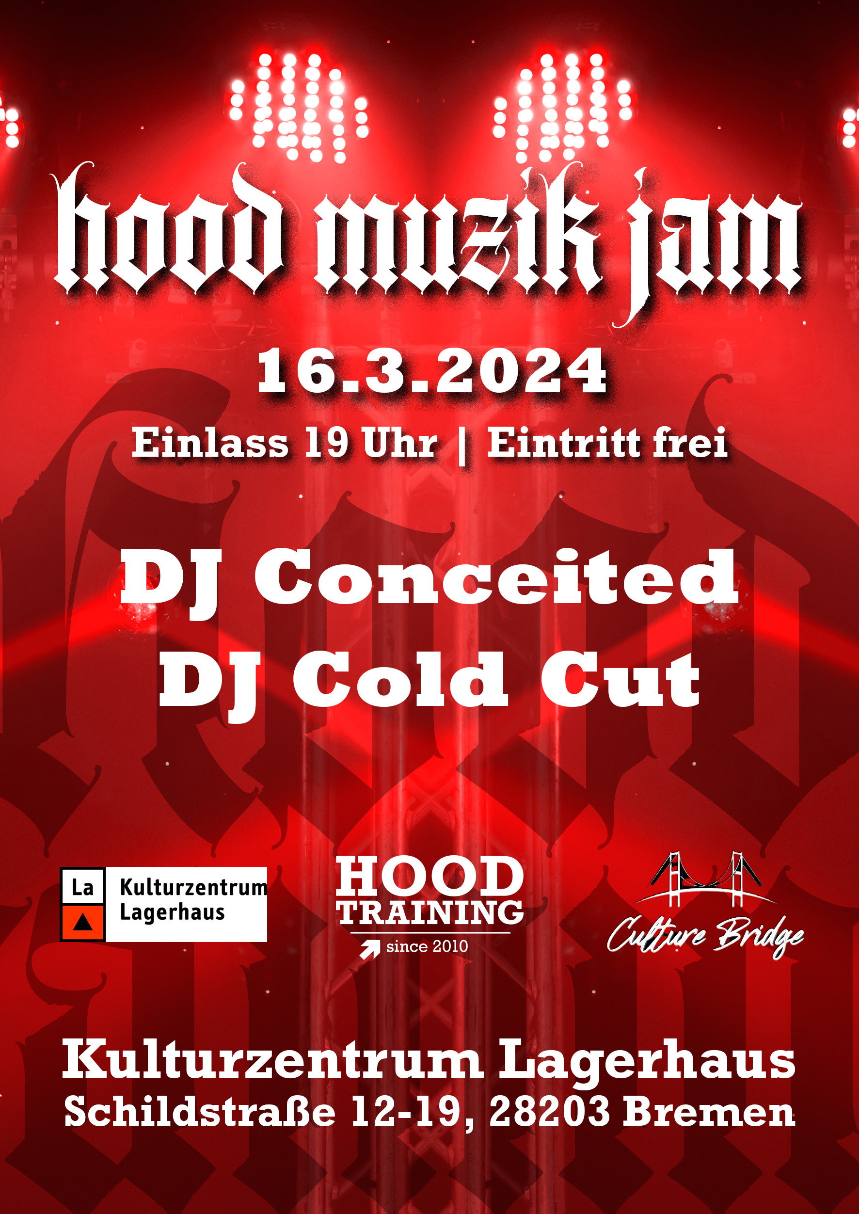 Hood Training Flyer für die Hood Muzik Jam